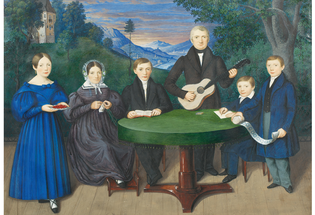 Hier ist das Ölgemälde "Familie Thomas Zelger" zu sehen. Biedermeier war die Blütezeit der Familienportraits.