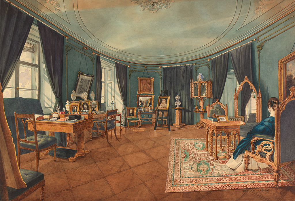 Ein Bild von Ludwig Hild aus dem Jahre 1841 mit dem Titel "Salon der Julie Kübeck". Es zeigt die Inneneinrichtung der Wiener Malerin.