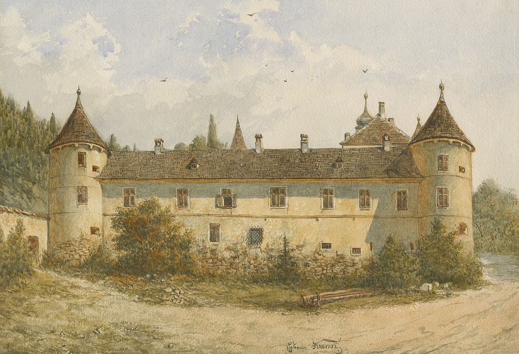 Das Bild von Eduard Krenn (1846-1902) zeigt das Schloss Waldreichs um 1860 in einem verwahrlosten Zustand. Nachdem die Herrschaft Waldreichs 1816 mit den Wetzlas vereinigt worden war, wurde das Schloss Waldreichs kaum bewohnt und nur mehr wenig instand gehalten.