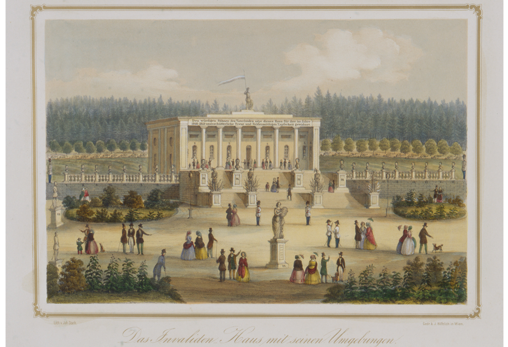 Der Armeelieferant Joseph Gottfried Pargfrieder (1782-1863) kaufte 1832 das Schloss Wetzdorf und ließ dort ein Denkmal für die österreichische Armee errichten. Das hier abgebildete Gebäude wird heute als "Säulenhalle" bezeichnet, war aber ursprünglich als Wohnhaus für Invalide gedacht (ein Offizier und zwölf Invalide).